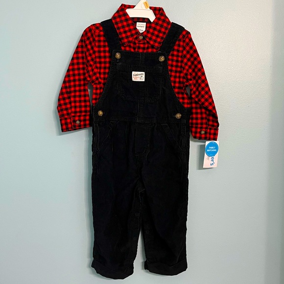 NWT Carter’s 12 month Boy Red Buffalo Plaid Corduroy Overall - Picture 1 of 7